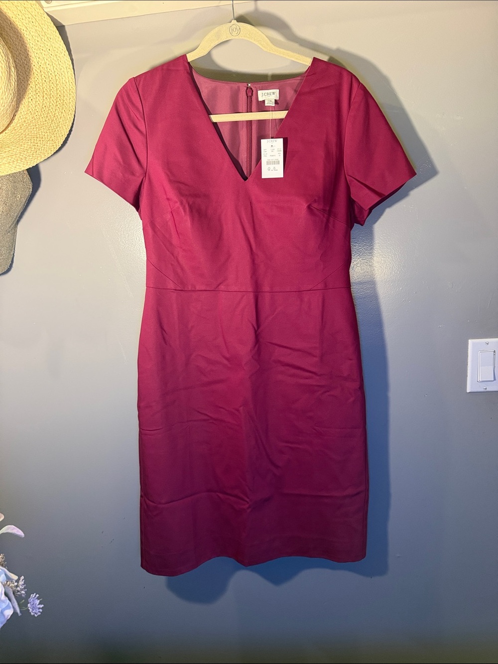 J. Crew Fitted V-Neck Sheath Dress in Magenta